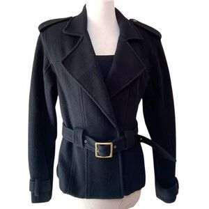 Ladies Vintage Black Belted Cropped Winter Coat